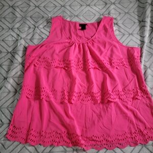 Lane Bryant Plus 26 Spring Casual Pink Eyelet Tiered Ruffle Sleeveless Tunic Top
